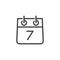 Calendar and Number Seven Icon. Date of Meeting, 7th day of Month, Weekly Organizer Label. Ttimetable, Time Management