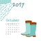 Calendar October 2017. Vector Template. Week starts Sunday