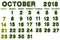 Calendar for October 2018 on white background