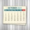 Calendar October 2021 on wood