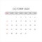 Calendar for October 2024. The week starts on Sunday.