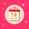 Calendar Page With 14 February Date Icon On Pink Background