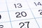Calendar page close up. Big numbers. Calendar page background. Number 20