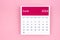 Calendar page June 2024 on pink background