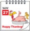 Calendar Page With Smiling Turkey Bird In The Saucepan Giving A Thumb Up