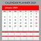 Calendar planner 2021, base template design. Week Starts on Monday