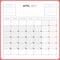 Calendar Planner for April 2017 Vector Design Template Stationary.