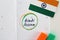 Calendar planner notebook with date inscription hindi lesson marked and circled with marker, national flag of India, education