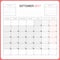 Calendar Planner for September 2017 Vector Design Template Stationary.