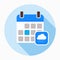 Calendar with rainy cloud icon vector.