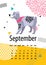 Calendar for September of 2018 with Pedigree Dog