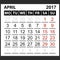 Calendar sheet April 2017