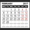 Calendar sheet February 2017