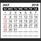 Calendar sheet July 2018