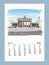 Calendar sheet layout March month 2021 year. Germany. Berlin. Brandenburg Gate. Old building hand drawn sketch. Unusual perspectiv