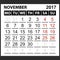 Calendar sheet November 2017