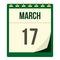 Calendar with St. Patrick Day date icon isolated