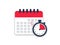 Calendar with stopwatch. Planning schedule. Vector flat icon