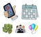 Calendar, telephone conference, agreement, cash.Business-conference and negotiations set collection icons in cartoon