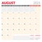 Calendar template for August 2021. Business monthly planner. Stationery design. Week starts on Monday
