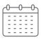 Calendar thin line icon, reminder and date, schedule sign, vector graphics, a linear pattern on a white background.