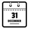 Calendar thirty first december icon, simple black style