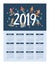 Calendar year 2019. Vector illustration. A set of characters engaged in winter sports and recreation.