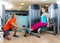 Calf extension woman at gym exercise machine