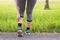 Calf muscle in pain with cramp,Woman suffering from pain in leg injury after sport exercise running jogging and workout