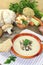 Calf soup mt mushrooms and parsley