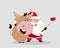 Calf takes a selfie with Santa. Cartoon happy new year 2021 bull. Vector of cute ox santa. Merry Christmas illustration