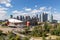 Calgary, Canada-August 27, 2020:Calgary cityscape with blue sky background in summer.Calgary is a second-larges city in the