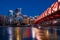 Calgary\'s Peace Bridge and skyline at night