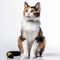 a calico cat sitting on a white background