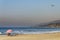 California beach scene with smoky sky.