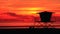 California Beach Sunset. Beach Lifeguard Wooden Tower