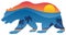 California bear with mountain shoreline summer scene overlay vector illustration