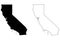 California CA state Map USA. Black silhouette and outline isolated maps on a white background. EPS Vector