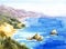 California Coast Seascape Watercolor Nature Illustration Hand Painted