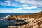 California coastline along US one. Rocky shores, majestic sky and blue waters