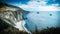 California coastline along US one. Rocky shores, majestic sky and blue waters