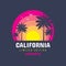 California - concept badge vector illustration for t-shirt and other design print productions. Summer, sunset, palms, surfing, sea