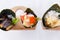 California Hand Roll Sushi Set : Foie Gras, Shrimp with Kani, Tamagoyaki, Avocado and Tobiko.