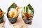 California Hand Roll Sushi Set : Shrimp Tempura and Crispy Tuna Skin with Sliced Cucumber.