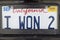 California license plate reads ï¿½I Won 2ï¿½