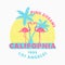 California, Los Angeles - grunge typography for design clothes, t-shirt with flamingo and palm trees. Slogan: Pink dreams. Vector.