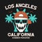 California, Los Angeles t-shirt slogan typography with palm trees and skull with sunglasses. Tee shirt design, summer apparel