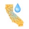 California needs water. Water scarcity concept. Drought in California and a drop of water. Vector illustration, isolated, white