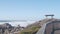 California ocean coast. 17-mile drive wooden boardwalk trail, Pebble beach waves