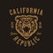 California republic t-shirt design with grizzly bear head. Vector vintage illustration.